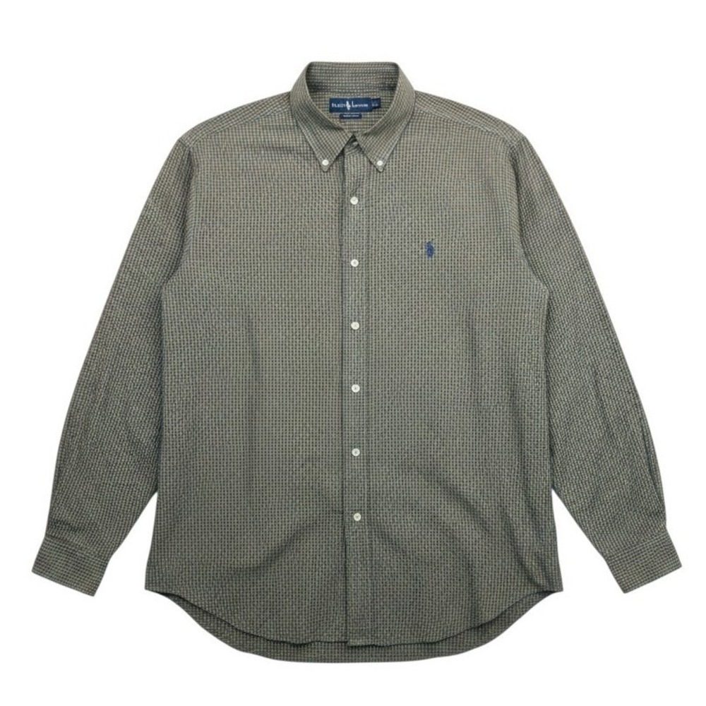 Ralph Lauren Mens XL Classic Fit Button Down Shirt Brown Blue Check Long Sleeve